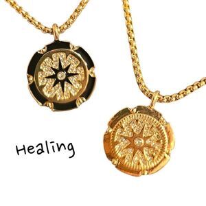 18k Gold Plated Reversible Medallion Star Healing Necklace